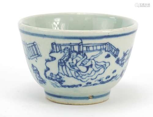 Chinese blue and white porcelain bowl decorated with erotic scenes, 9cm in diameter : For Further