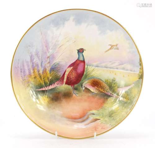 Minton porcelain bowl hand painted with pheasants by A Jones, 28.5cm in diamter : For Further