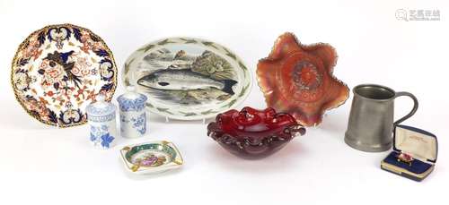 Collectable china and glassware including Royal Crown Derby, Limoges, Portmeirion, carnival glass