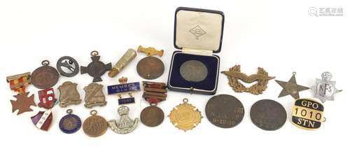 Antique and later badges and medallions, some military interest, including a medallion commemorating