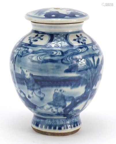 Chinese blue and white porcelain vase and cover decorated with children, 19.5cm high : For Further