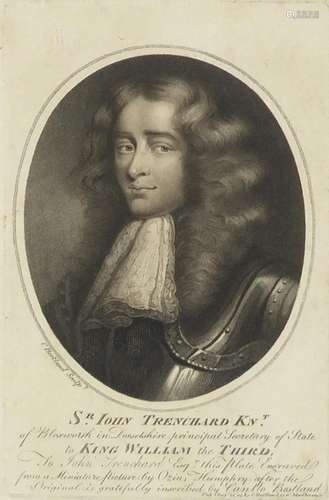 Sir John Trenchard Knt esquire, 19th century black and white engraving, C Bestland Sculp and