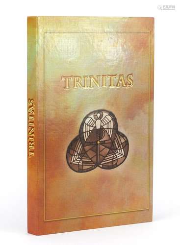 Three large gold plated coins with Trinitas folder and slip case, each coin 10.5cm in diameter : For