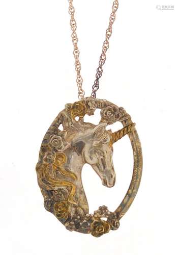 Silver unicorn pendant, 4.5cm in length, on a silver necklace, 60cm in length, 17.5g : For Further