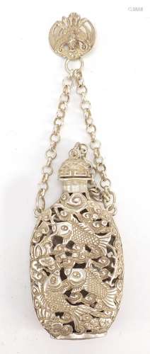 Chinese silver coloured metal snuff bottle, 9cm high : For Further Condition Reports Please Visit