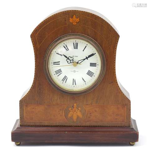 Edwardian inlaid mahogany mantel clock, 22cm high : For Further Condition Reports Please Visit Our