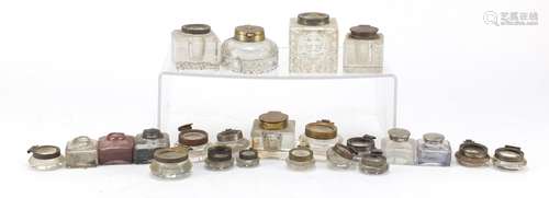 Antique glass inkwells and lids, the largest 7cm high : For Further Condition Reports Please Visit