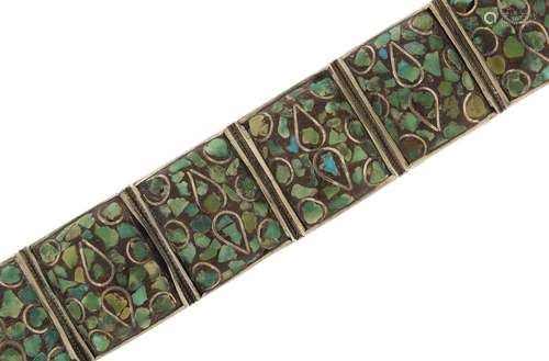 Persian silver and turquoise bracelet, 20.5cm in length, 65.1g : For Further Condition Reports