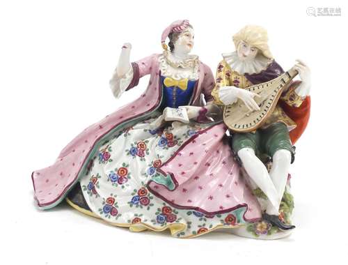 Dresden hand painted porcelain figure group, 21.5cm wide : For Further Condition Reports Please