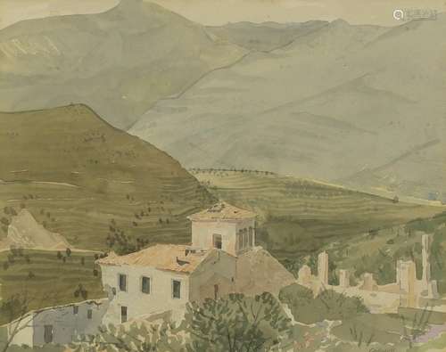 Colwell - Continental landscape, watercolour, inscribed verso, mounted, framed and glazed, 35cm x