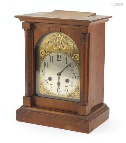 Mahogany cased mantle clock with Junghans movement and silvered dial having Arabic numerals, 31.