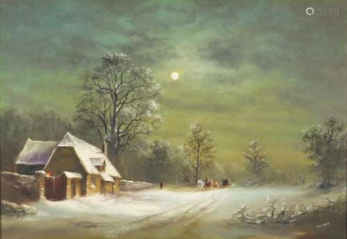 Wheeler - Russian snowy landscape, oil on canvas, mounted and framed, 53.5cm x 37.5cm : For