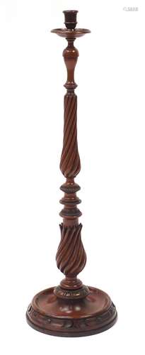 Good quality floor standing candlestick with twisted column and Hanson & Sons paper label to the