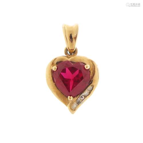 9ct gold ruby and diamond love heart pendant, 1.6cm in length, 1.3g : For Further Condition