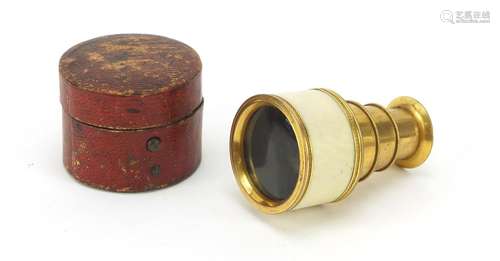 Georgian gilt metal and ivory four draw monocular by Dollond of London with velvet lined leather