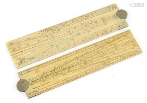 Two 19th century ivory folding rules including one by Harris of London, each 16cm wide when closed :