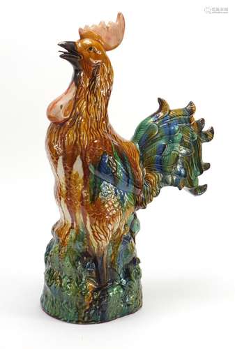 Large Chinese Sancai glazed porcelain cockerel, 58.5cm high : For Further Condition Reports Please