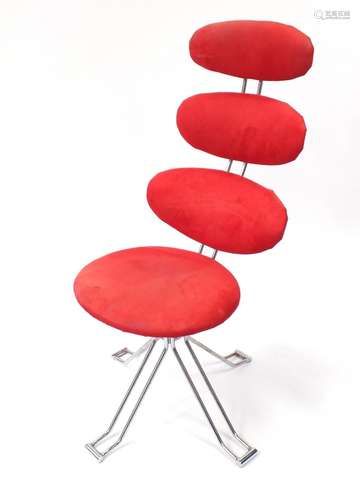 Retro swivel chair with red suede upholstery, 103cm high : For Further Condition Reports Please