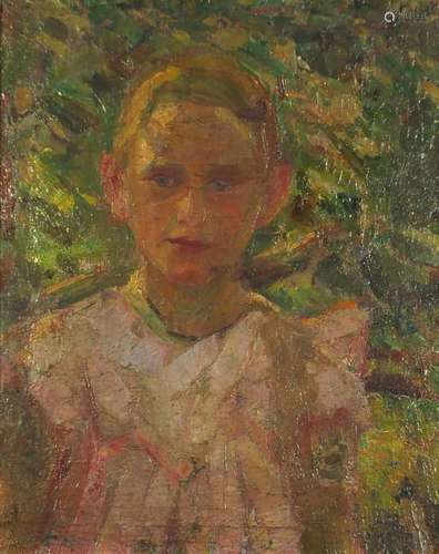 Attributed to George Clausen - Portrait of a young boy, oil on canvas, framed, 49cm x 38.5cm : For