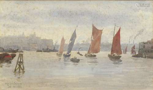 Baroness Helga Von Carmin 1908 - From Greenwich Pier, watercolour, inscribed label verso, mounted,