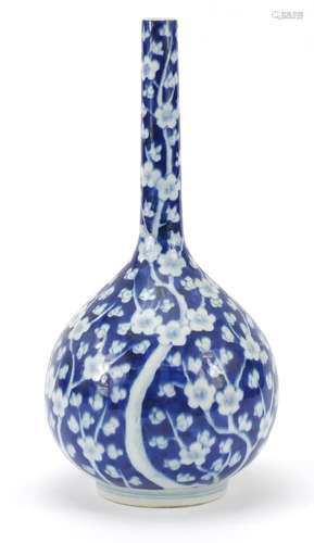 Japanese blue and white porcelain vase, hand painted with prunus flowers, ten figure character