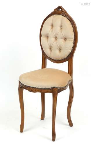 Mahogany framed occasional chair with salmon button back upholstery, 98cm high : For Further