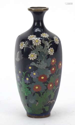 Japanese cloisonné vase enamelled with flowers, impressed marks to the base, 12.5cm high : For