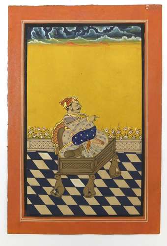 Maharaja sitting on a palanquin, 19th/20th century Indian Udaipur school painting, unframed, 27cm