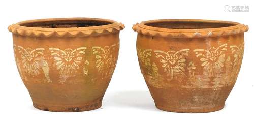 Pair of terracotta garden planters, 33cm high x 44cm in diameter : For Further Condition Reports