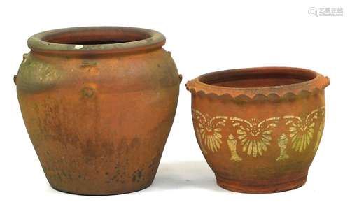 Two terracotta garden planters, the largest 35cm high x 32cm in diameter : For Further Condition