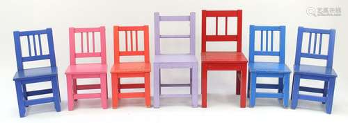 Seven colourful child's chairs, the largest 57cm high : For Further Condition Reports Please Visit