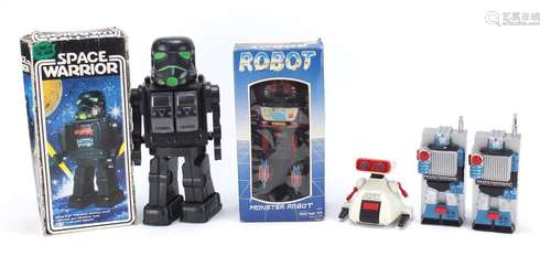 Vintage robots including Space Warrior and Monster Robot with boxes : For Further Condition