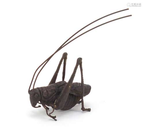 Japanese patinated bronze cricket, 6cm high : For Further Condition Reports Please Visit Our