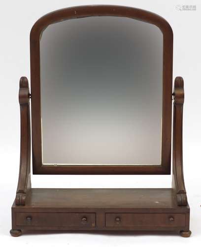 Victorian mahogany toilet mirror with two drawers to the base, 70cm high : For Further Condition