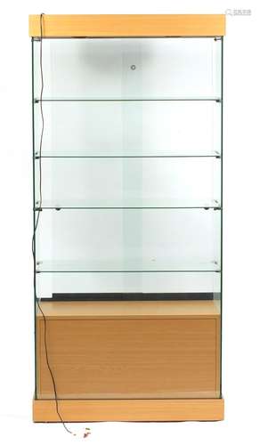 Beech illuminated display cabinet, 191cm high x 90cm x 46cm D : For Further Condition Reports Please