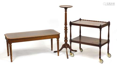 Occasional furniture comprising mahogany two tier trolley, yew coffee table and a mahogany