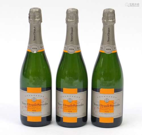 Three bottles of 2004 Veuve Clicquot Ponsarin Champagne : For Further Condition Reports Please Visit