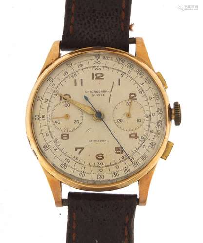 Gentlemen's 18ct gold chronograph wristwatch numbered 1750 1792 274, 37mm in diameter : For