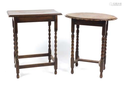 Two oak barley twist occasional tables, the largest 73cm H x 58cm W x 36cm D : For Further Condition