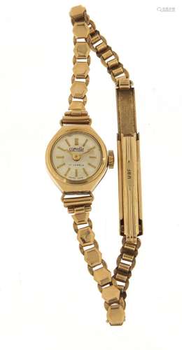 Ladies 9ct gold Corvette wristwatch with 9ct gold strap, 14mm in diameter : For Further Condition