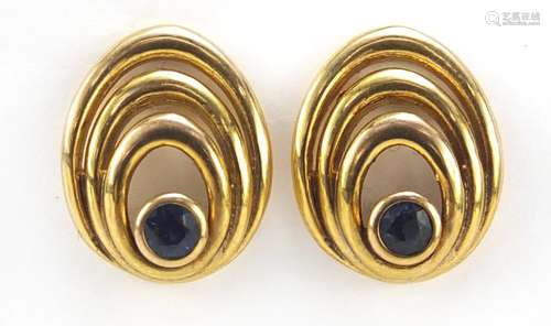 Pair of 9ct gold sapphire earrings, 1.4cm in length, 2.9g : For Further Condition Reports Please