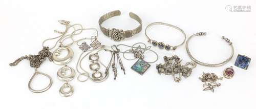 Silver coloured metal jewellery including bracelets, necklaces and earrings, 164.2g : For Further