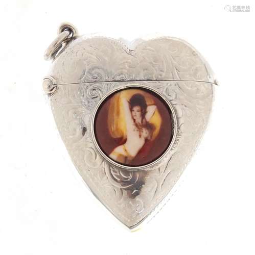 925 silver love heart design vesta decorated with a nude female, 4cm high, 19.2g : For Further