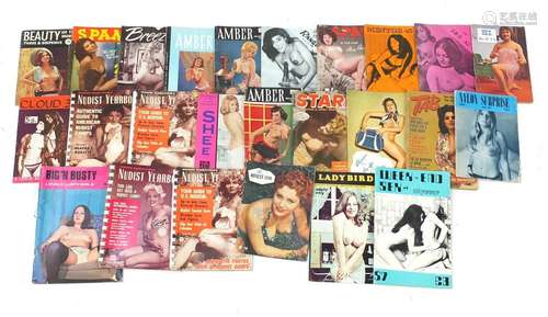 Twenty four vintage adult magazines including Amber, Nylon Surprise, Her, Range, Span and Nudist