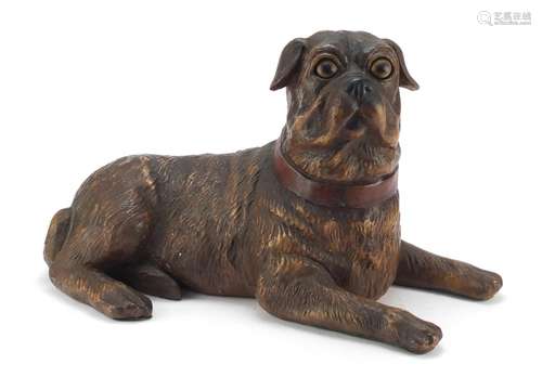 Life size hand painted model of a seated pug dog, 40cm wide : For Further Condition Reports Please