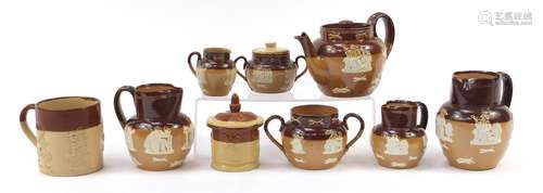 Royal Doulton Hunting and Harvest stoneware including a teapot and three graduated jugs together