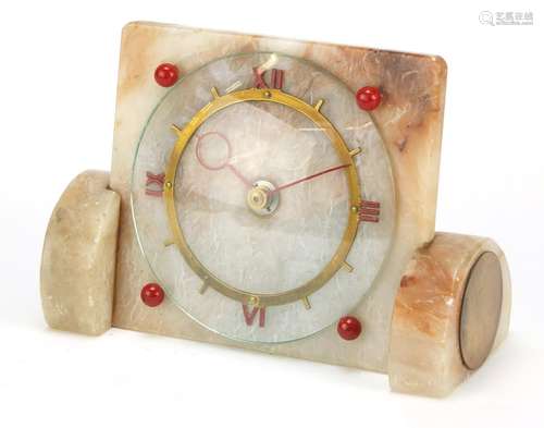 Art Deco marble desk clock with Roman numerals, 14.5cm wide : For Further Condition Reports Please