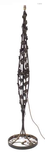 Modernist wrought iron standard lamp in the manner of Edgar Brandt, 168.5cm high : For Further