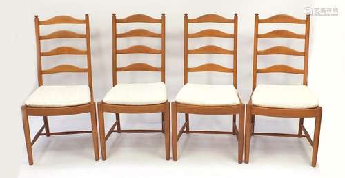 Set of four Ercol ladder back dining chairs, each 99.5cm high : For Further Condition Reports Please