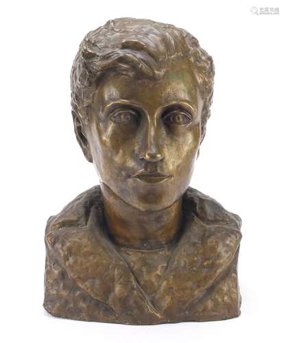 Patinated bronze bust of a female by Hermann Haller, 36cm high : For Further Condition Reports